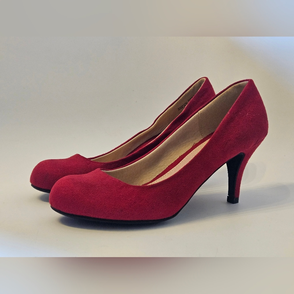 Red Faux Suede 3" Heels